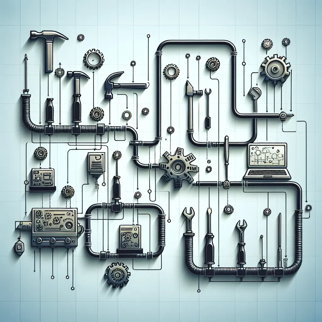 "Image depicting essential tools for building multi-step automation pipelines, including workflow diagrams and software interfaces, relevant to a comprehensive guide on modern automation workflows."